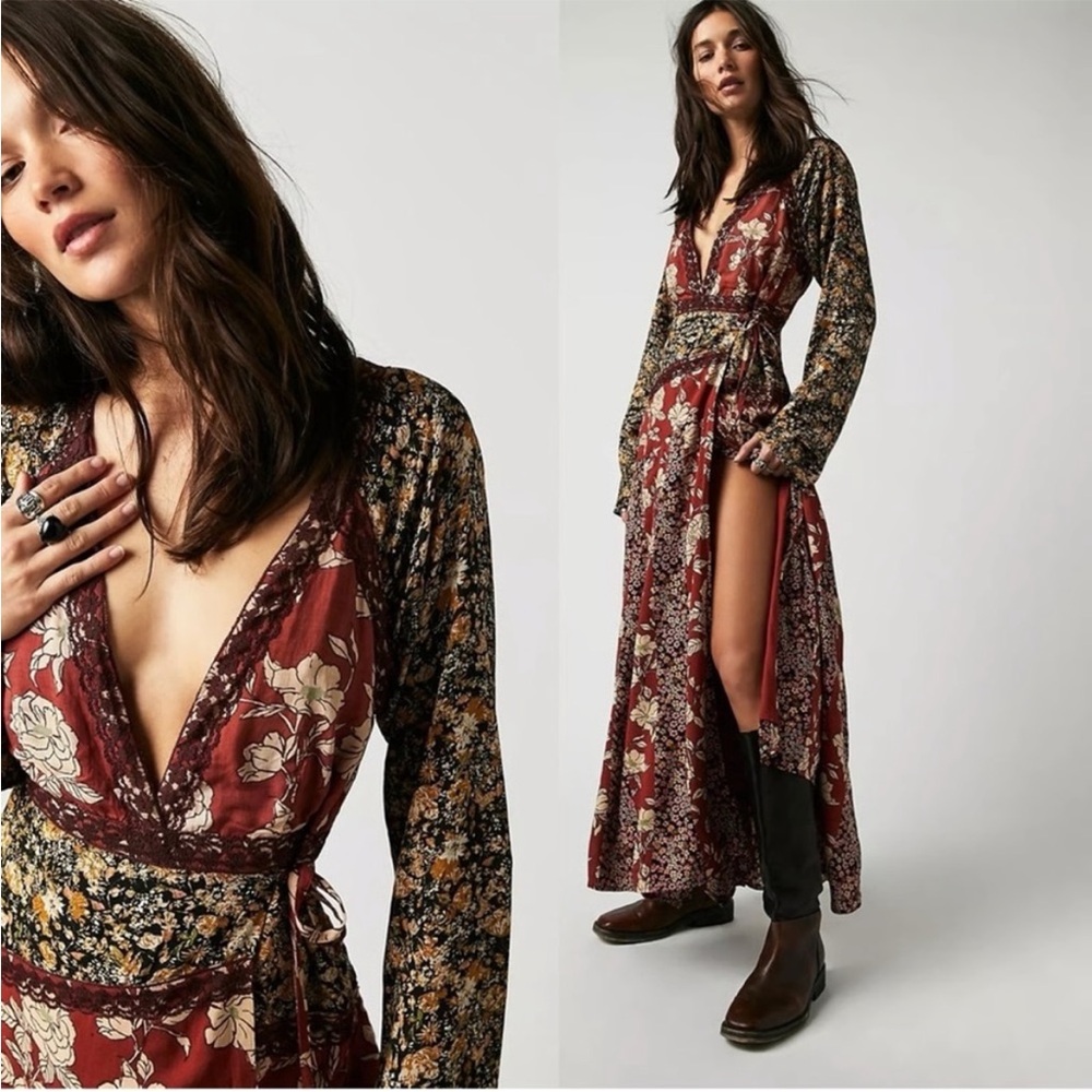 FREE PEOPLE Tilda Wrap Dress neutral combo